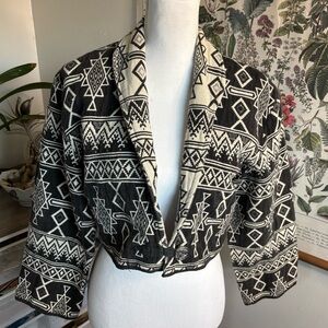 Vintage Flashback Black and White Geometric Patterned Jacket Medium